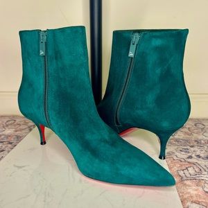 Christian Louboutin So Kate Booties 55 Green Suede Ankle Kitten Heel Bootie 39 9